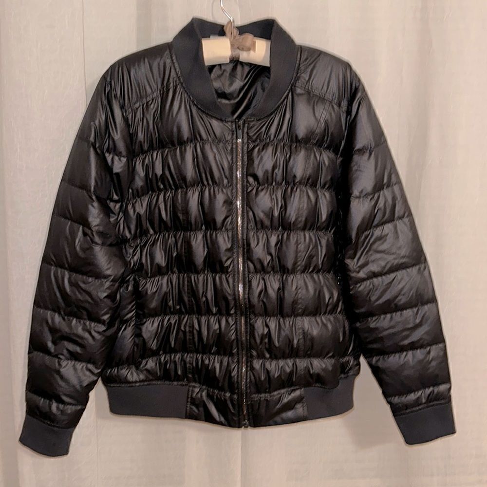Athleta 1X Black Bomber Style Full Zip Puffer Winter Jacket